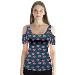 Peach Purple Daisy Flower Teal Butterfly Sleeve Cutout Tee 