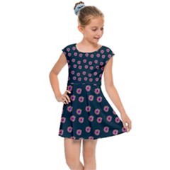 Peach Purple Daisy Flower Teal Kids  Cap Sleeve Dress