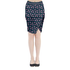 Peach Purple Daisy Flower Teal Midi Wrap Pencil Skirt