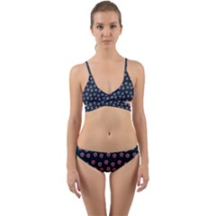 Peach Purple Daisy Flower Teal Wrap Around Bikini Set