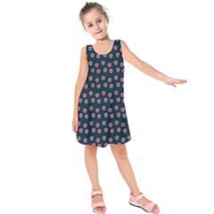 Peach Purple Daisy Flower Teal Kids  Sleeveless Dress