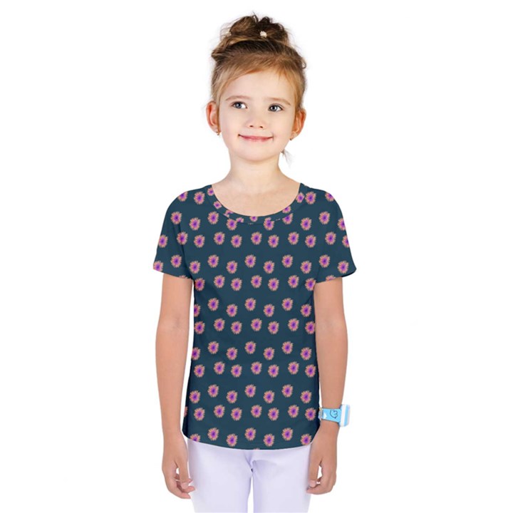 Peach Purple Daisy Flower Teal Kids  One Piece Tee