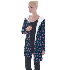 Peach Purple Daisy Flower Teal Longline Hooded Cardigan