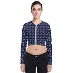 Peach Purple Daisy Flower Teal Long Sleeve Zip Up Bomber Jacket