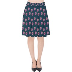 Peach Purple Daisy Flower Teal Velvet High Waist Skirt