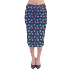 Peach Purple Daisy Flower Teal Velvet Midi Pencil Skirt by snowwhitegirl