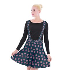 Peach Purple Daisy Flower Teal Suspender Skater Skirt