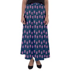 Peach Purple Daisy Flower Teal Flared Maxi Skirt