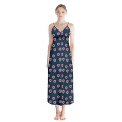 Peach Purple Daisy Flower Teal Button Up Chiffon Maxi Dress