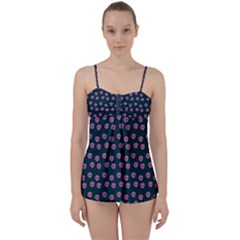 Peach Purple Daisy Flower Teal Babydoll Tankini Set