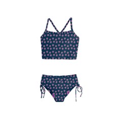 Peach Purple Daisy Flower Teal Girls  Tankini Swimsuit