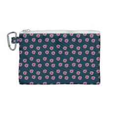 Peach Purple Daisy Flower Teal Canvas Cosmetic Bag (Medium)