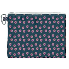 Peach Purple Daisy Flower Teal Canvas Cosmetic Bag (XXL)