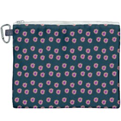 Peach Purple Daisy Flower Teal Canvas Cosmetic Bag (XXXL)