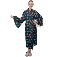 Peach Purple Daisy Flower Teal Maxi Velour Kimono by snowwhitegirl