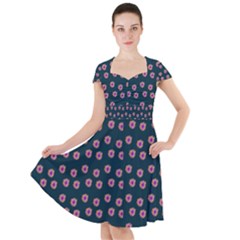 Peach Purple Daisy Flower Teal Cap Sleeve Midi Dress