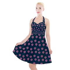 Peach Purple Daisy Flower Teal Halter Party Swing Dress 