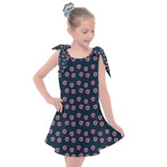 Peach Purple Daisy Flower Teal Kids  Tie Up Tunic Dress