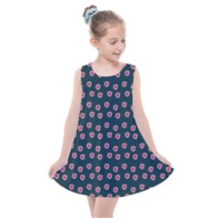 Peach Purple Daisy Flower Teal Kids  Summer Dress