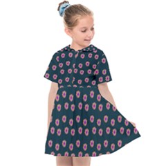 Peach Purple Daisy Flower Teal Kids  Sailor Dress