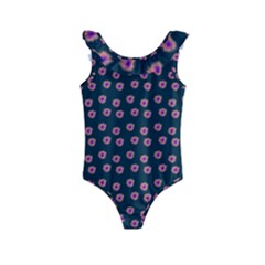 Peach Purple Daisy Flower Teal Kids  Frill Swimsuit