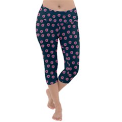 Peach Purple Daisy Flower Teal Lightweight Velour Capri Yoga Leggings