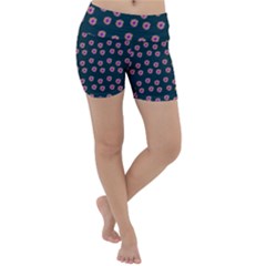 Peach Purple Daisy Flower Teal Lightweight Velour Yoga Shorts