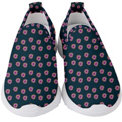 Peach Purple Daisy Flower Teal Kids  Slip On Sneakers