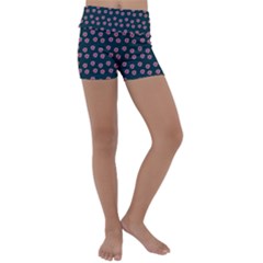 Peach Purple Daisy Flower Teal Kids  Lightweight Velour Yoga Shorts