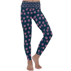 Peach Purple Daisy Flower Teal Kids  Lightweight Velour Classic Yoga Leggings