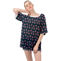 Peach Purple Daisy Flower Teal Oversized Chiffon Top