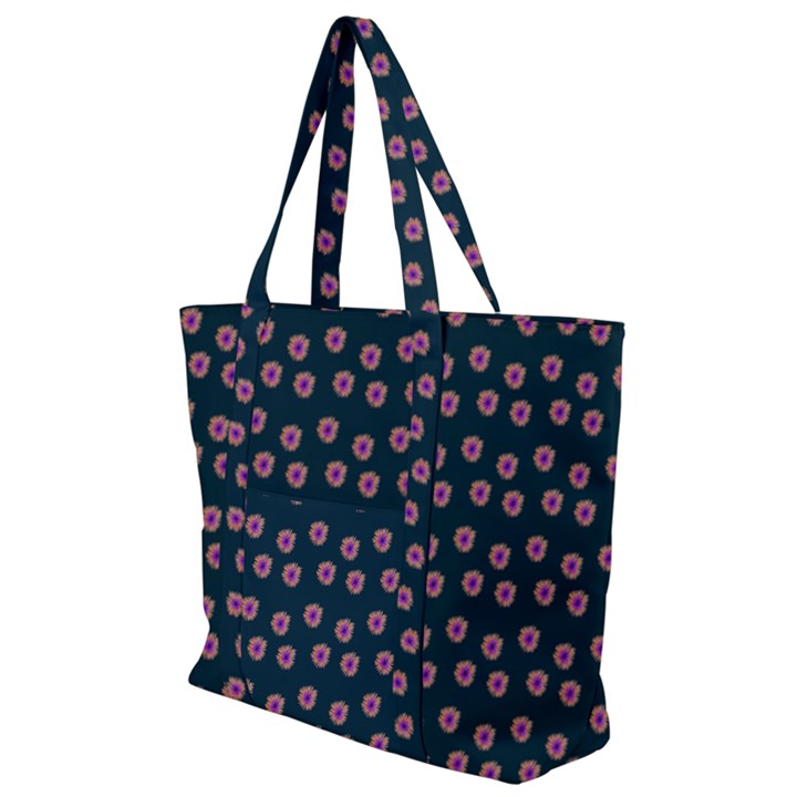 Peach Purple Daisy Flower Teal Zip Up Canvas Bag