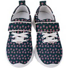 Peach Purple Daisy Flower Teal Kids  Velcro Strap Shoes