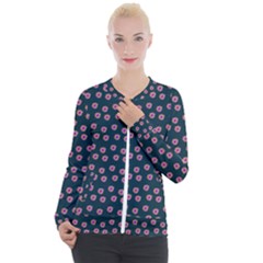 Peach Purple Daisy Flower Teal Casual Zip Up Jacket