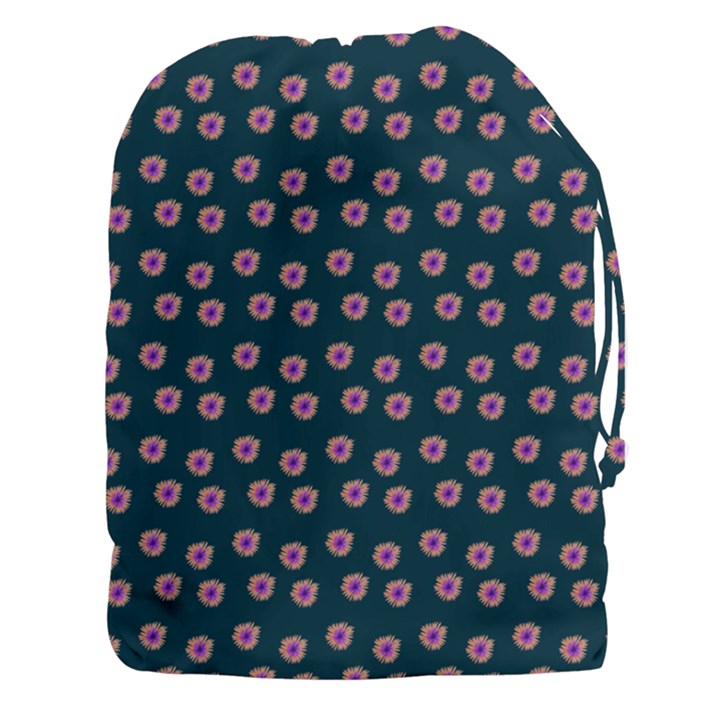 Peach Purple Daisy Flower Teal Drawstring Pouch (3XL)