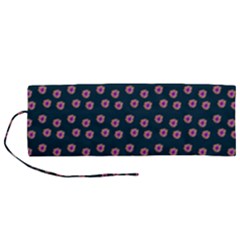 Peach Purple Daisy Flower Teal Roll Up Canvas Pencil Holder (M)