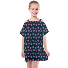 Peach Purple Daisy Flower Teal Kids  One Piece Chiffon Dress