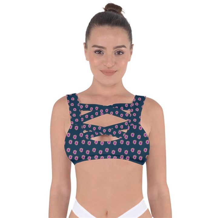 Peach Purple Daisy Flower Teal Bandaged Up Bikini Top