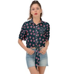 Peach Purple Daisy Flower Teal Tie Front Shirt 