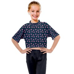 Peach Purple Daisy Flower Teal Kids Mock Neck Tee