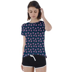 Peach Purple Daisy Flower Teal Short Sleeve Foldover Tee