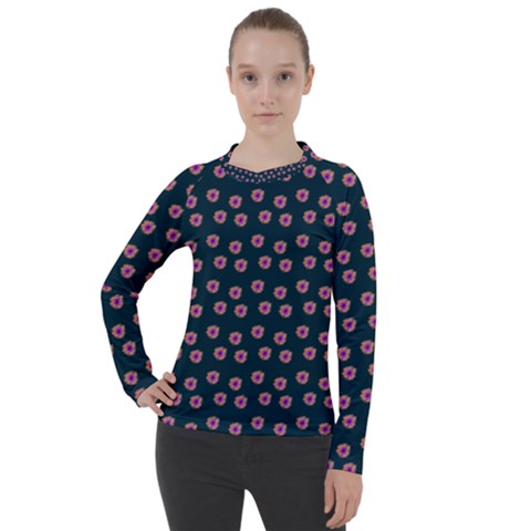 Peach Purple Daisy Flower Teal Women s Pique Long Sleeve Tee by snowwhitegirl