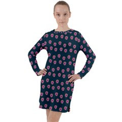 Peach Purple Daisy Flower Teal Long Sleeve Hoodie Dress