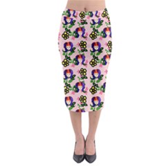 60s Girl Pink Floral Daisy Midi Pencil Skirt by snowwhitegirl