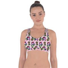 60s Girl Pink Floral Daisy Cross String Back Sports Bra by snowwhitegirl