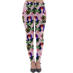 60s Girl Pink Floral Daisy Lightweight Velour Leggings by snowwhitegirl