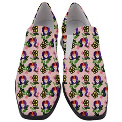 60s Girl Pink Floral Daisy Women Slip On Heel Loafers by snowwhitegirl