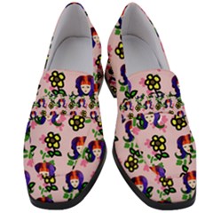 60s Girl Pink Floral Daisy Women s Chunky Heel Loafers by snowwhitegirl