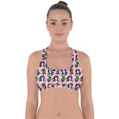 60s Girl Pink Floral Daisy Cross Back Hipster Bikini Top  by snowwhitegirl