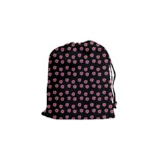 Peach Purple Daisy Flower Black Drawstring Pouch (small) by snowwhitegirl